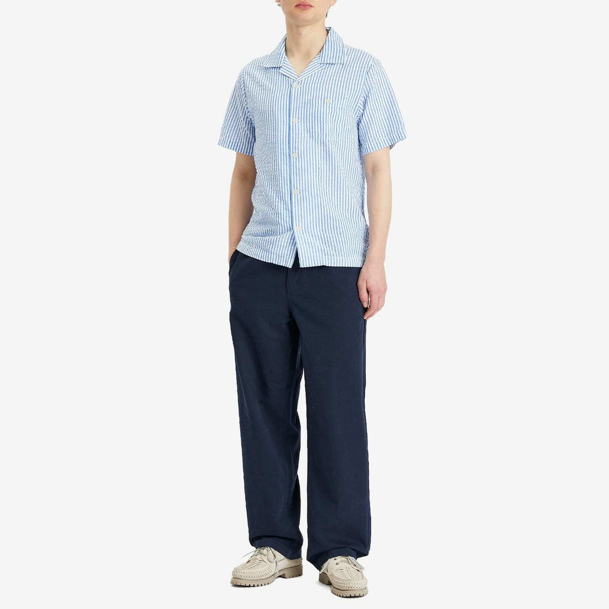 Dubbleware Men's Quincy Seersucker Vacation Shirt in Navy