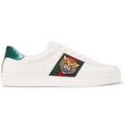 Gucci - Ace Watersnake-Trimmed Embroidered Leather Sneakers - Men - White