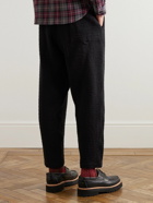 YMC - Alva Tapered Crinkled Stretch-Cotton and Wool-Blend Drawstring Trousers - Black