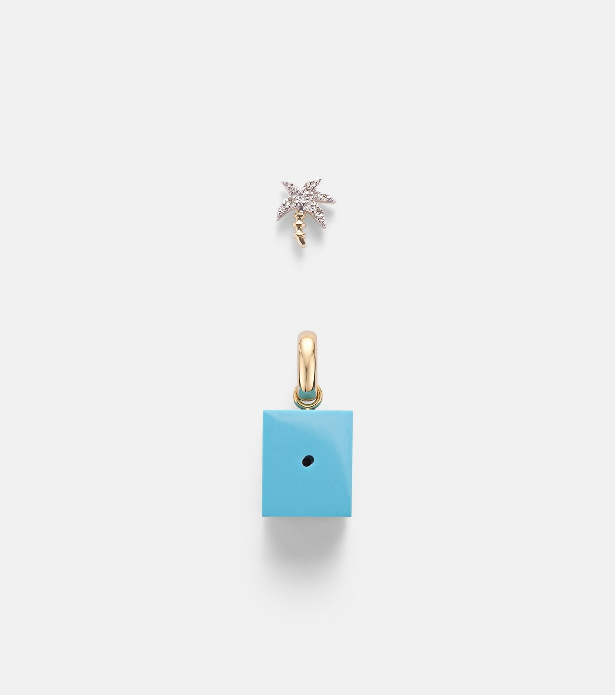 Yvonne Léon Palmier and Le Cubo 9kt gold earring and pendant set with turquoise and diamonds