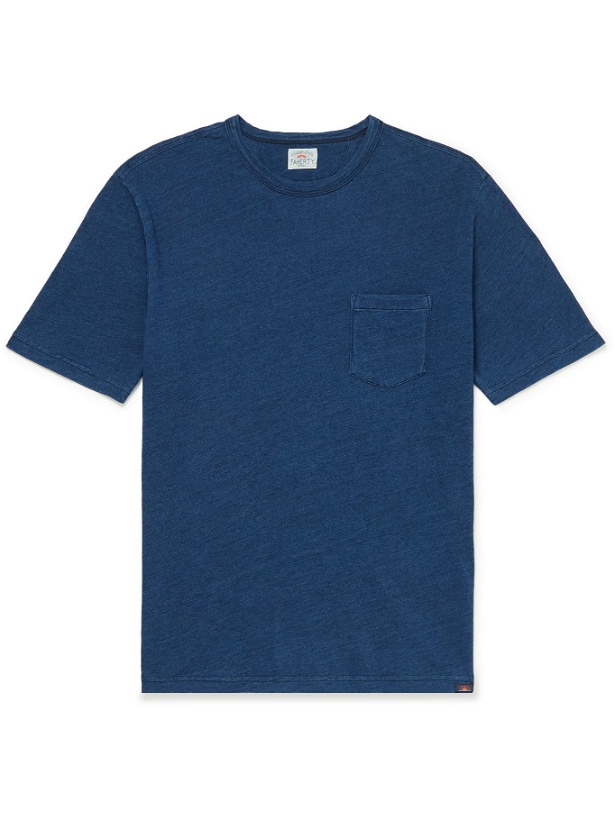 Photo: FAHERTY - Indigo-Dyed Cotton-Jersey T-Shirt - Blue