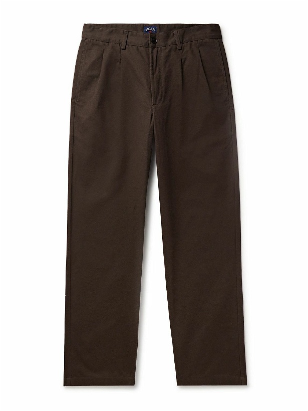 Photo: Noah - Straight-Leg Pleated Cotton-Twill Trousers - Brown