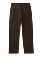Noah - Straight-Leg Pleated Cotton-Twill Trousers - Brown