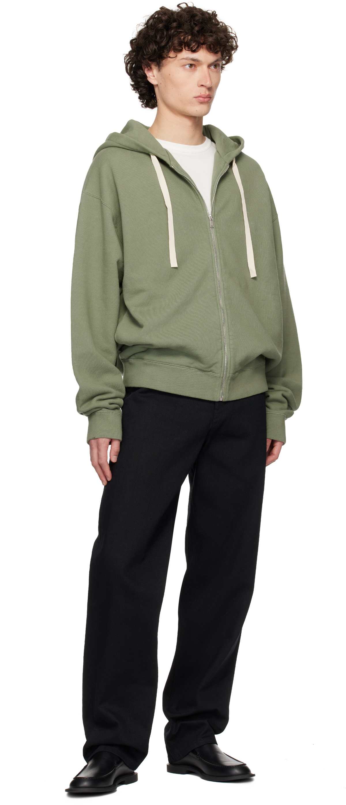Jil Sander Green Zipped Embroidered Hoodie
