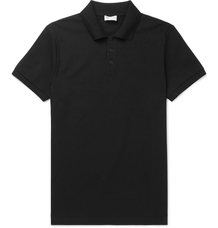 Photo: Saint Laurent - Logo-Embroidered Cotton-Piqué Polo Shirt - Men - Black