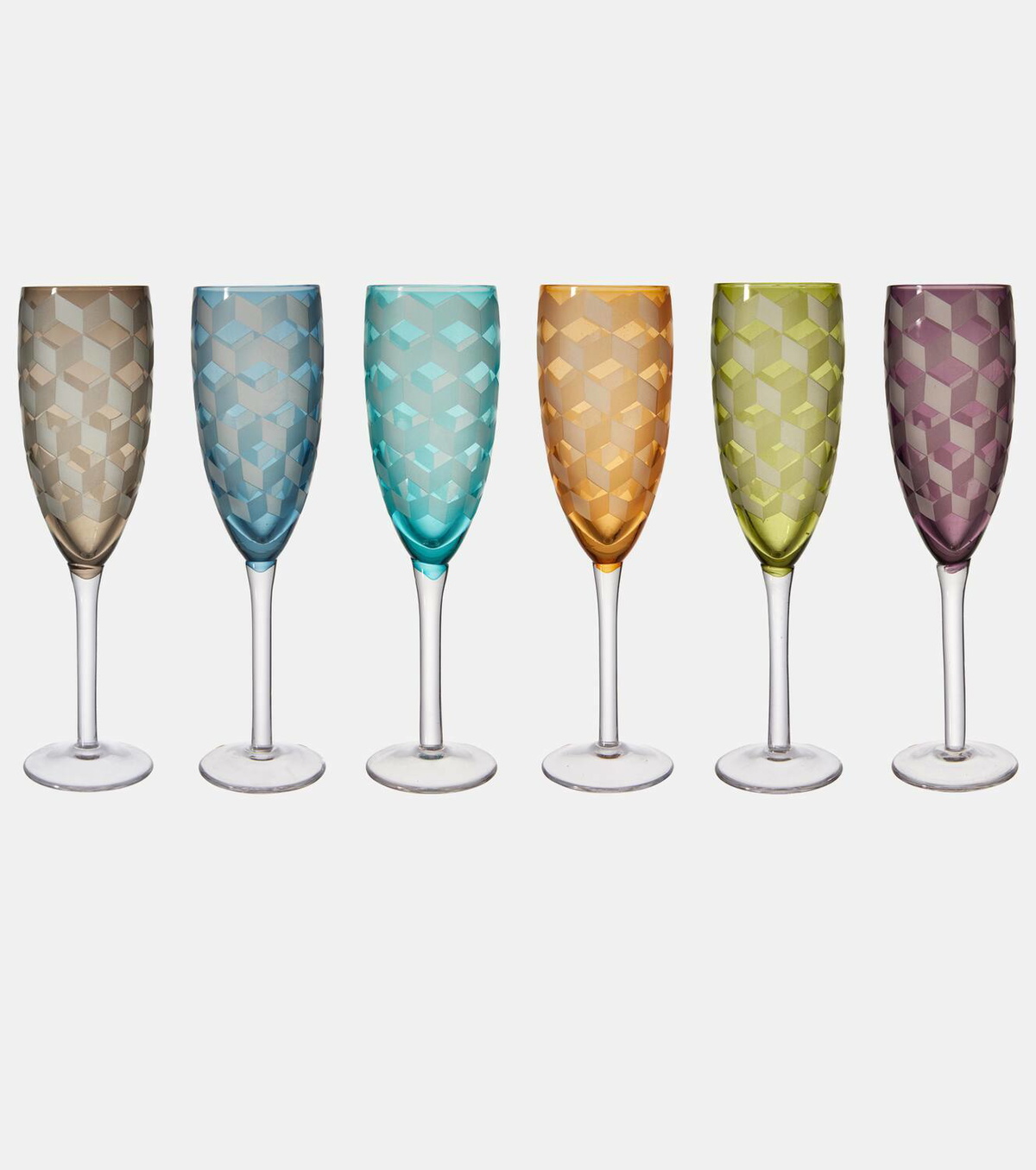 Polspotten Blocks set of 6 campagne flute glasses