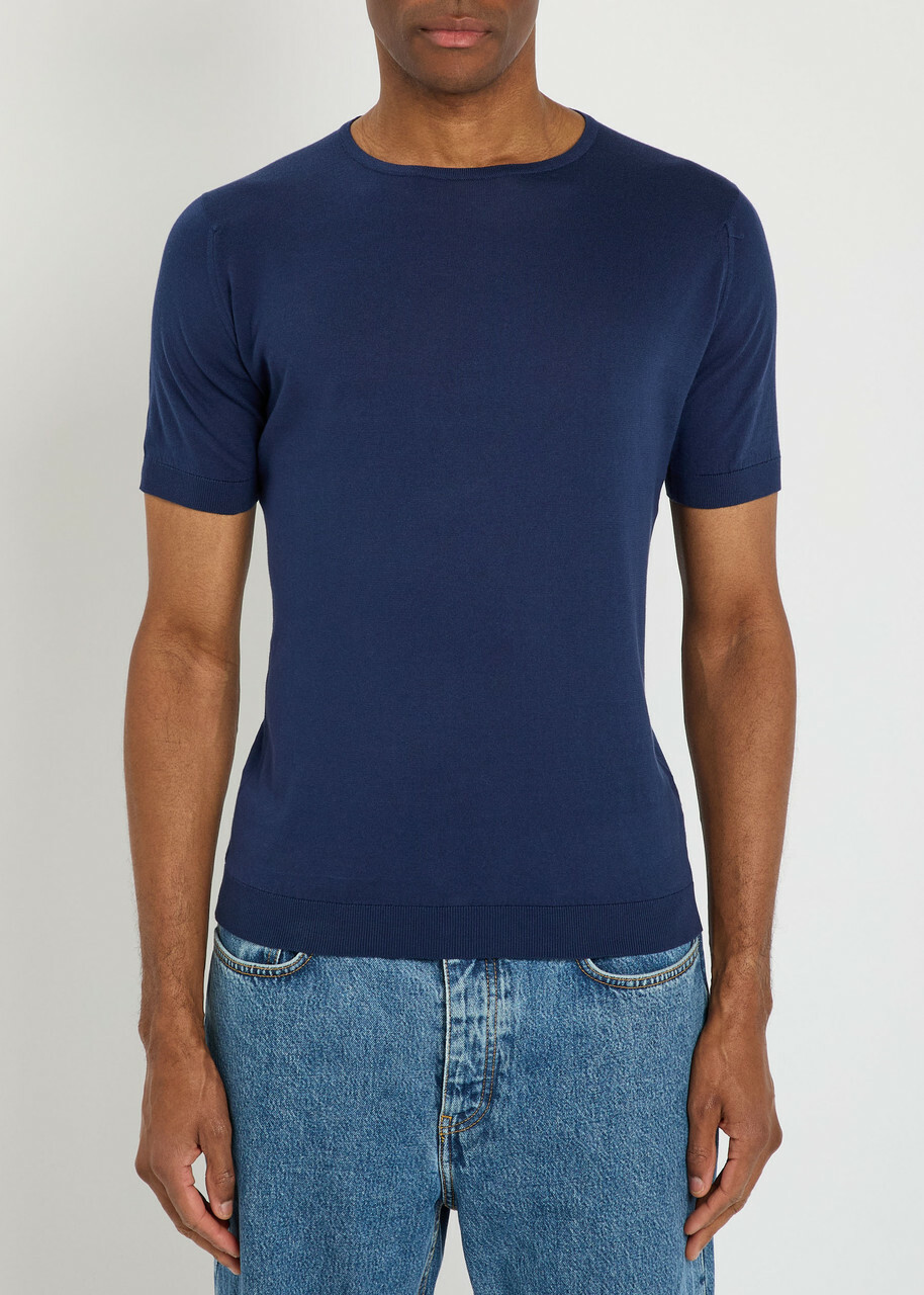 John Smedley Belden Fine-knit Cotton T-shirt Dark Blue
