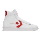 Converse White and Red Leather Pro Mid Sneakers
