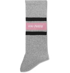 AMI - Logo-Intarsia Striped Stretch Cotton-Blend Socks - Gray