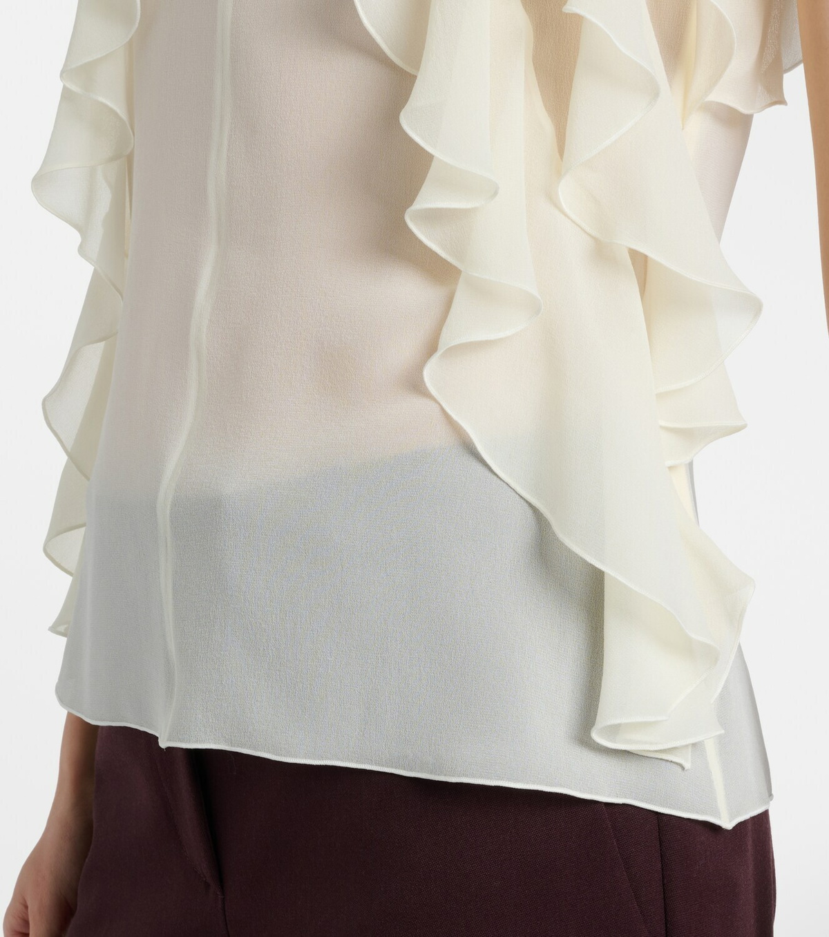 McQueen Ruffled cutout silk georgette top