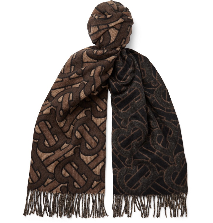 Photo: BURBERRY - Fringed Logo-Jacquard Cashmere Scarf - Brown