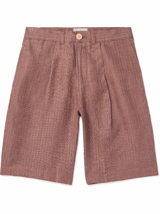 Photo: Oliver Spencer - Straight-Leg Pleated Striped Linen Shorts - Pink
