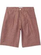 Oliver Spencer - Straight-Leg Pleated Striped Linen Shorts - Pink