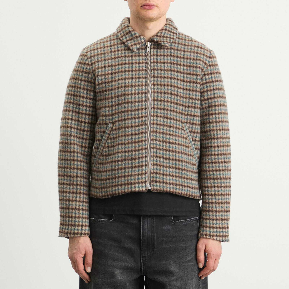 Won Hundred Men's Dutton Houndstooth Wool Jacket in Taupe Grey