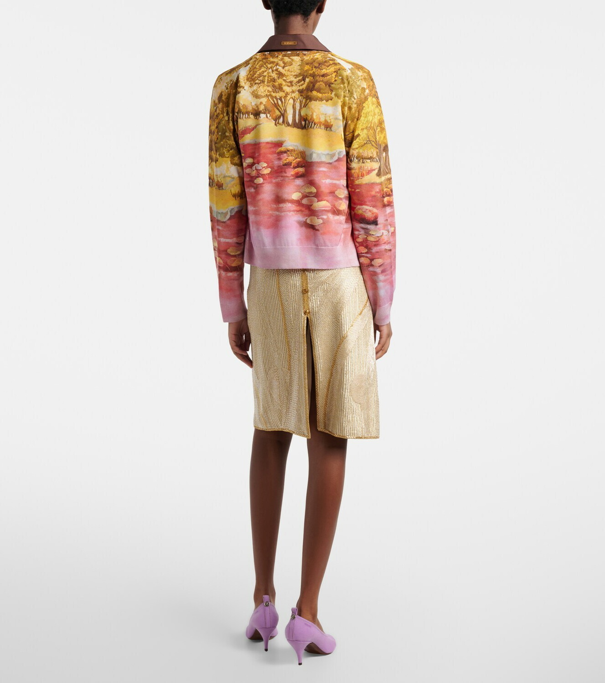 Versace Embellished crêpe de chine midi skirt