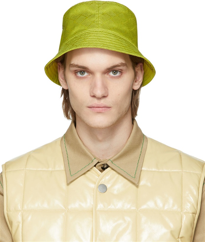 Photo: Bottega Veneta Green Intreccio Bucket Hat