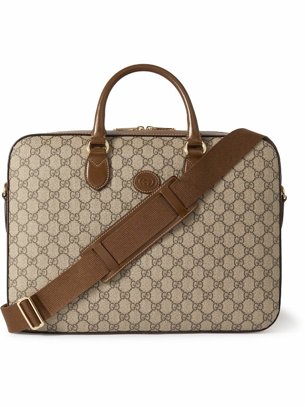 Photo: GUCCI - Leather-Trimmed Monogrammed Coated-Canvas Briefcase