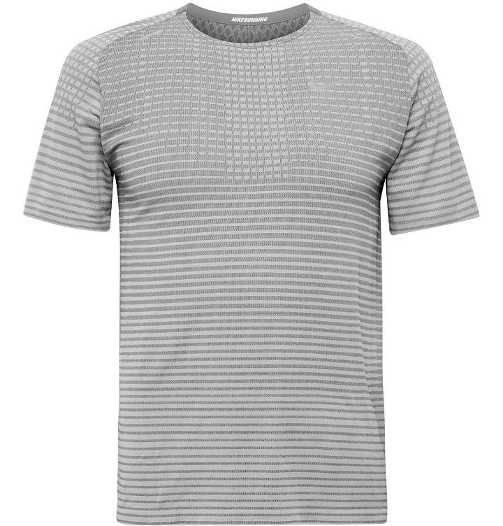 Photo: Nike Running - Ultra Slim-Fit Striped TechKnit T-Shirt - Gray