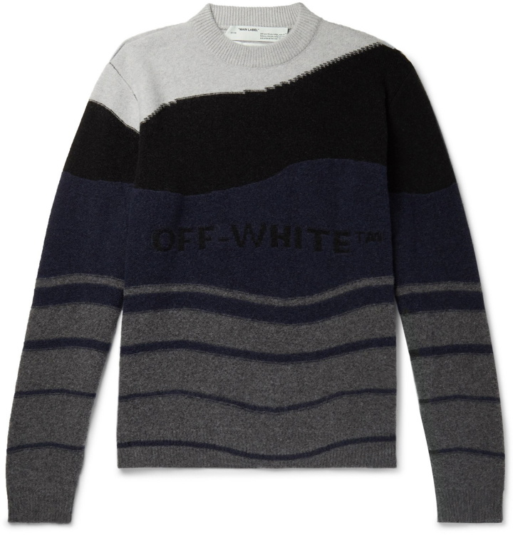 Photo: Off-White - Logo-Intarsia Virgin Wool Sweater - Gray