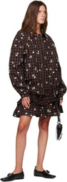 GANNI Brown Printed Check Bomber Jacket
