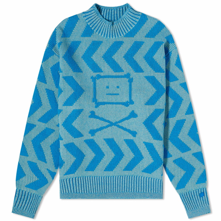 Photo: Acne Studios Keith Cross Bones Face Relaxed Crew Knit in Spearmint Green/Sapphire Blue