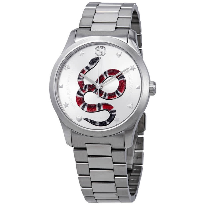 Photo: Gucci G-Timeless Silver Dial with Snake Motif Stainless Steel Watch YA1264076