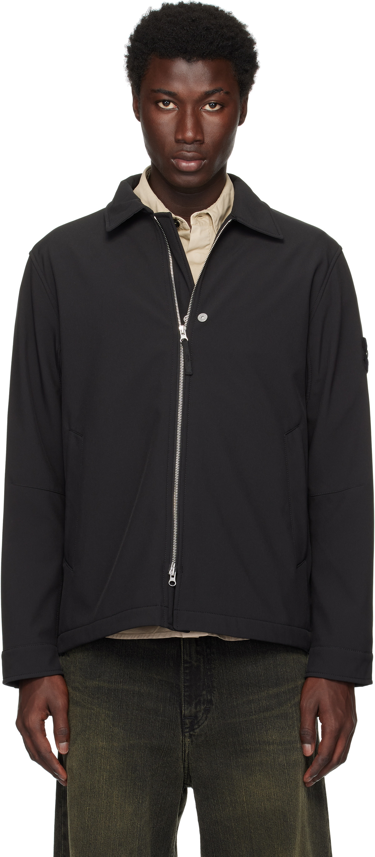 Stone Island Men's Supima Cotton Twill Stretch-TC Zip Shirt