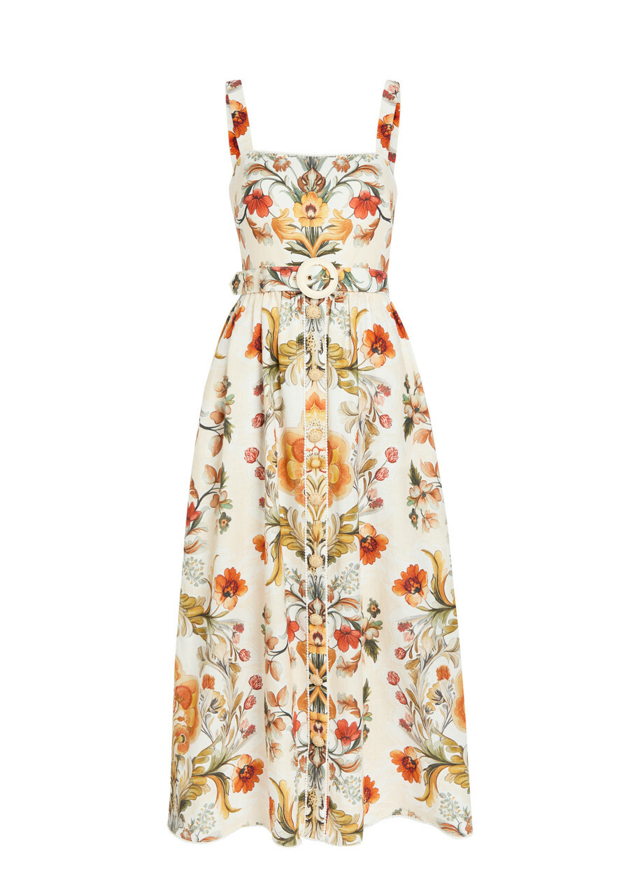 Borgo DE Nor Petra Floral-print Linen and Cotton-blend Midi Dress Cream