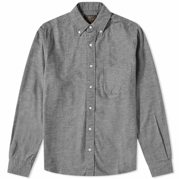 Photo: Beams Plus Men's Button Down Solid Flannel Shirt in Grey