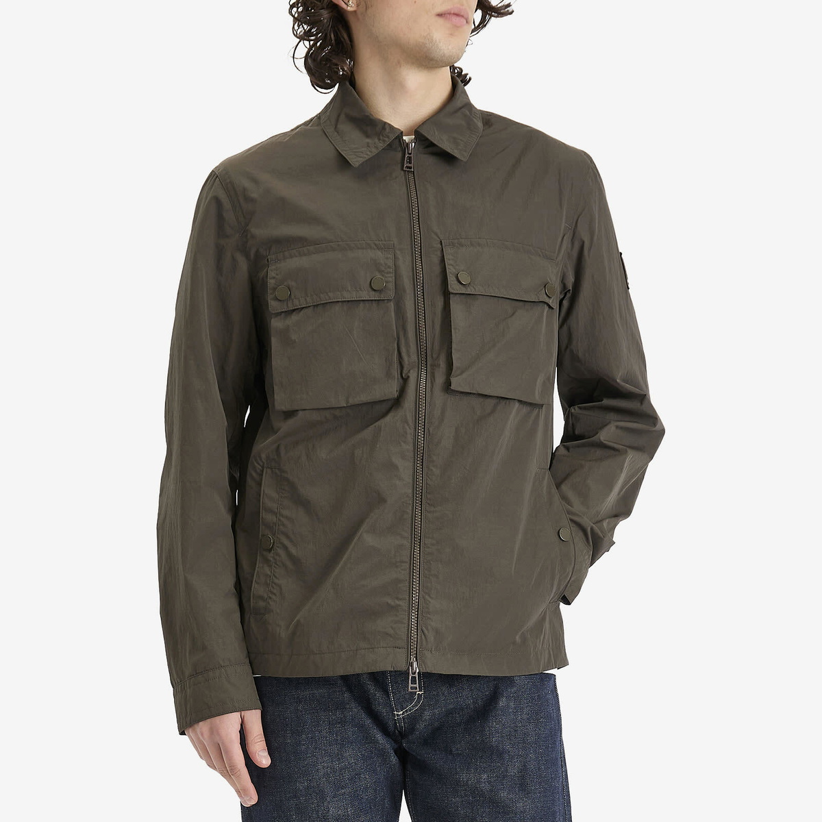 Belstaff Men's Alpha Nylon Tourer Overshirt in Army Olive