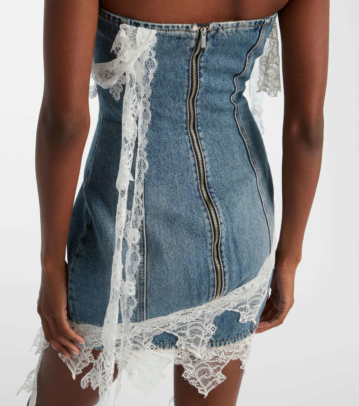Blumarine Lace-trimmed denim minidress