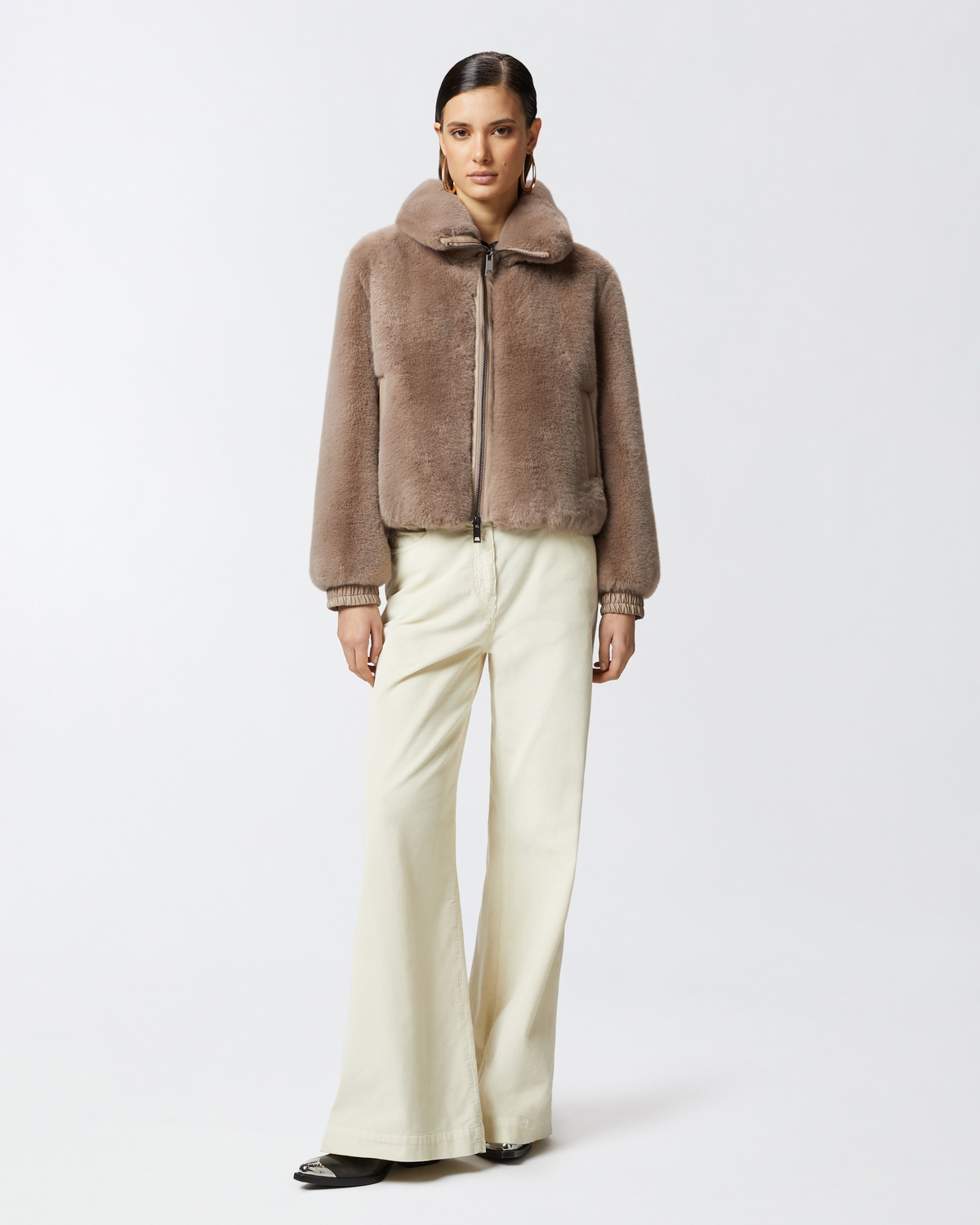 Pinko Faux Fur Bomber Jacket Beige Gingerbread Pinko