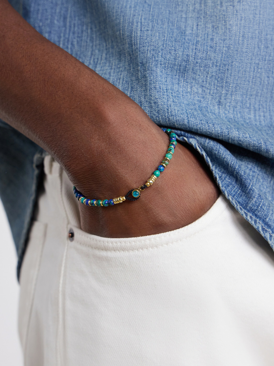 Mikia - Circle 4 Gold-Plated Sterling Silver Sapphire Beaded Bracelet - Blue