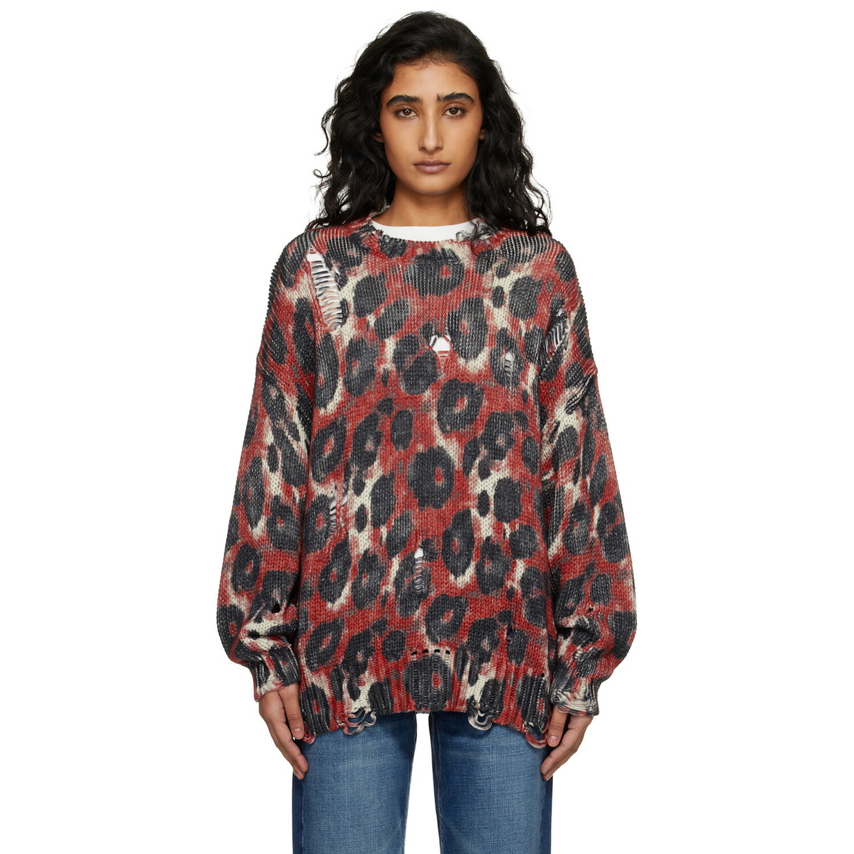 R13 Red & Black Printed Oversized Sweater