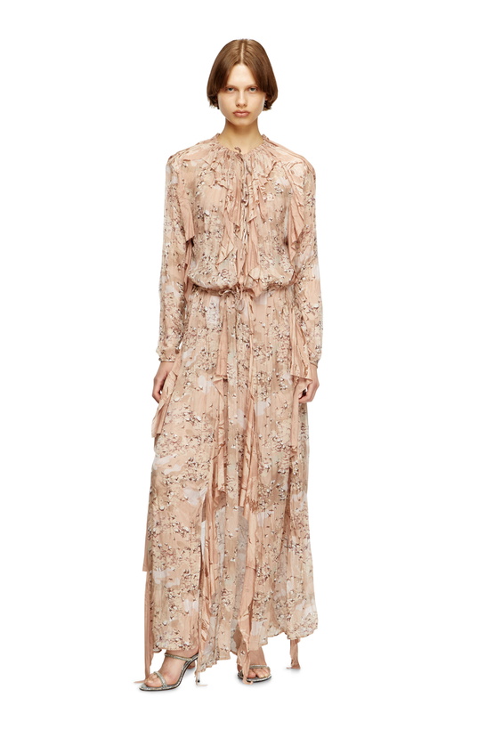 Photo: Diesel Ruffled maxi dress in camo chiffon - Dresses Womens in Pink