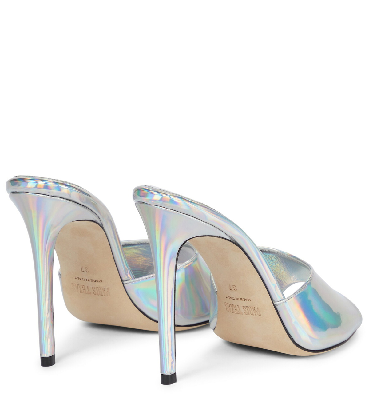 Pink Holographic Opened Toe Slingback Strappy Sandals With Flared Heels