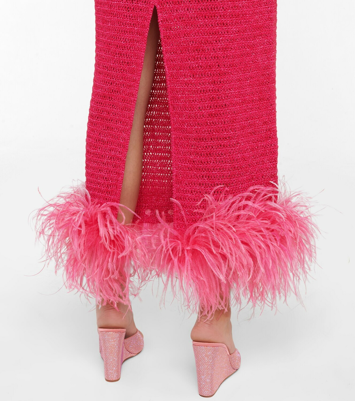 Magda Butrym Feather-trimmed crochet midi dress Magda Butrym