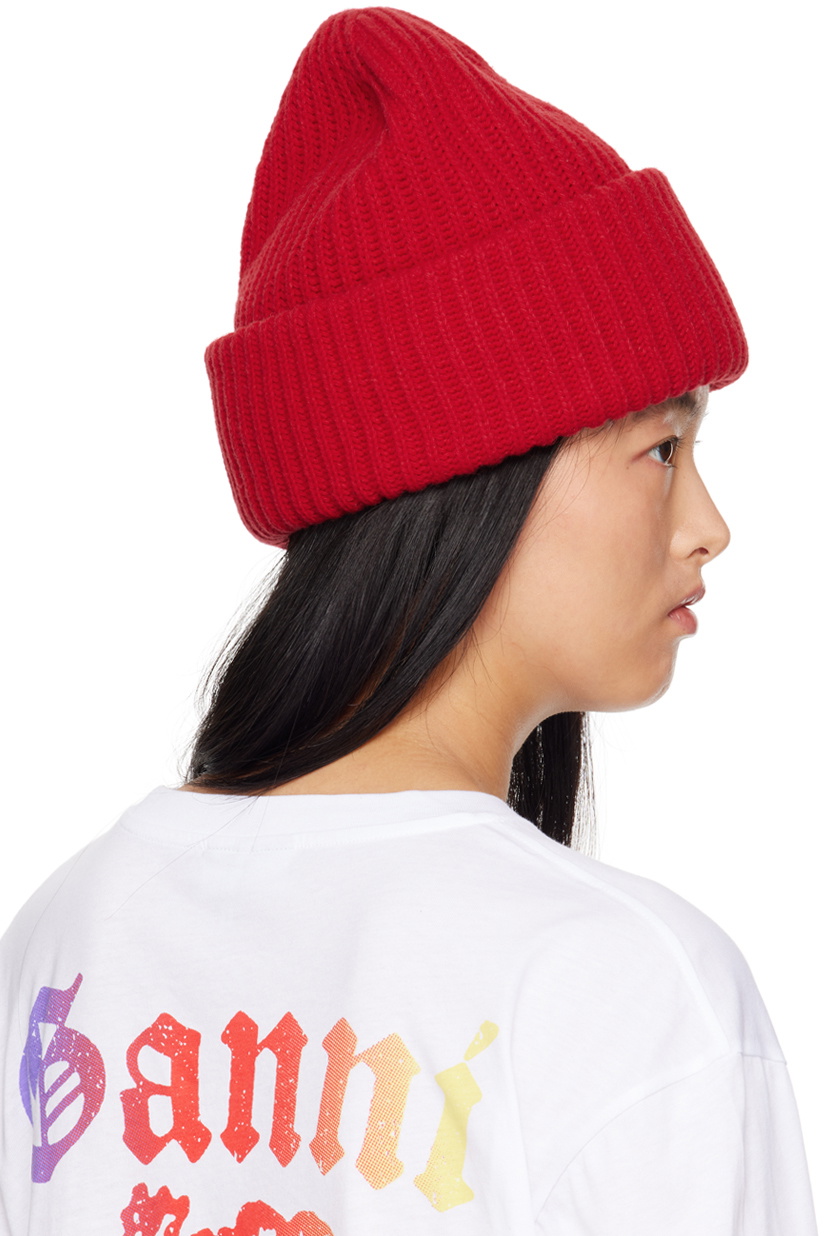 GANNI Red Rib Beanie GANNI