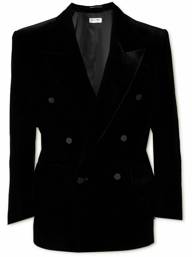 Photo: SAINT LAURENT - Double-Breasted Velvet Suit Jacket - Black