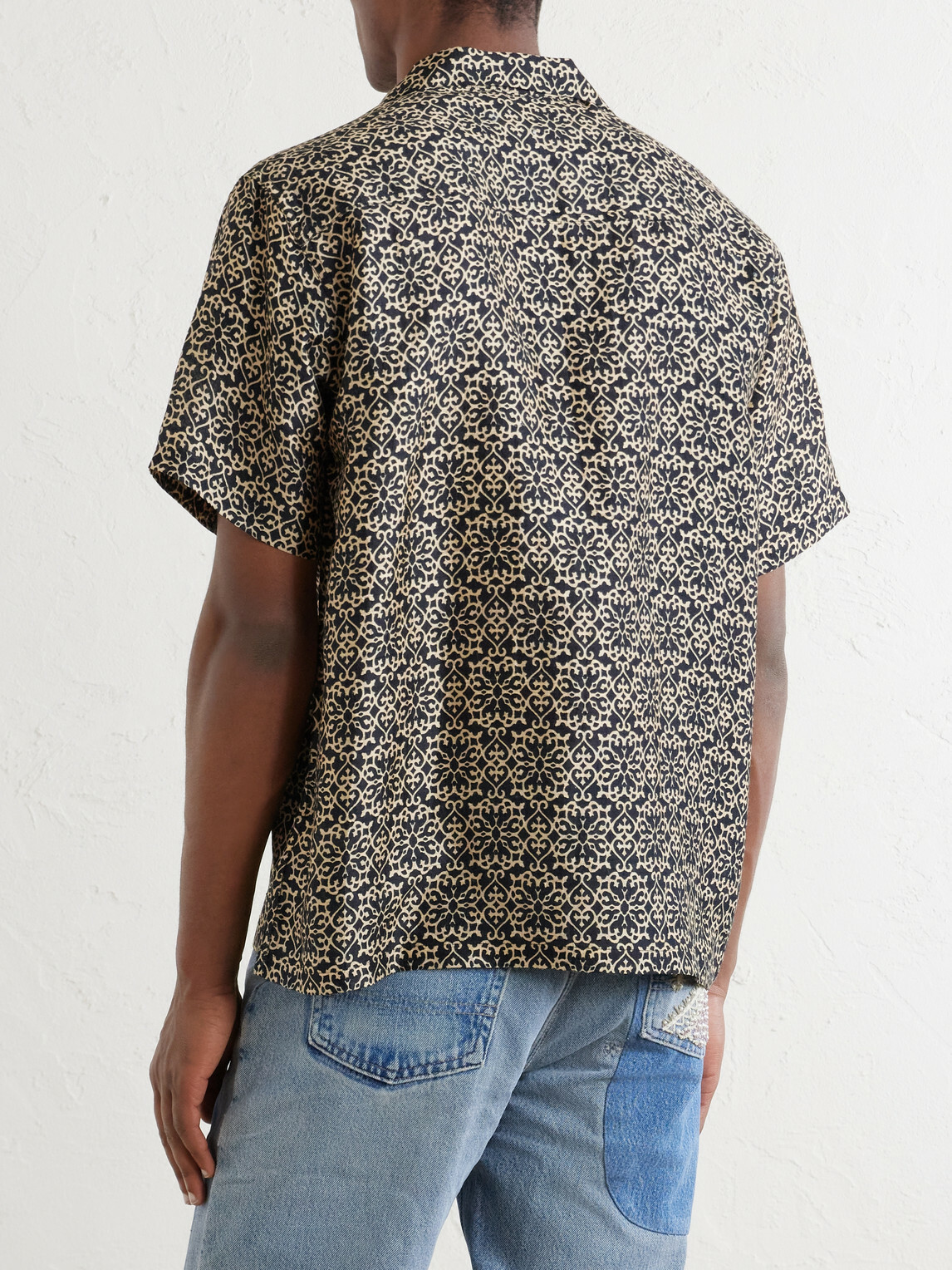 Kartik Research - Camp-Collar Printed Silk Shirt - Black