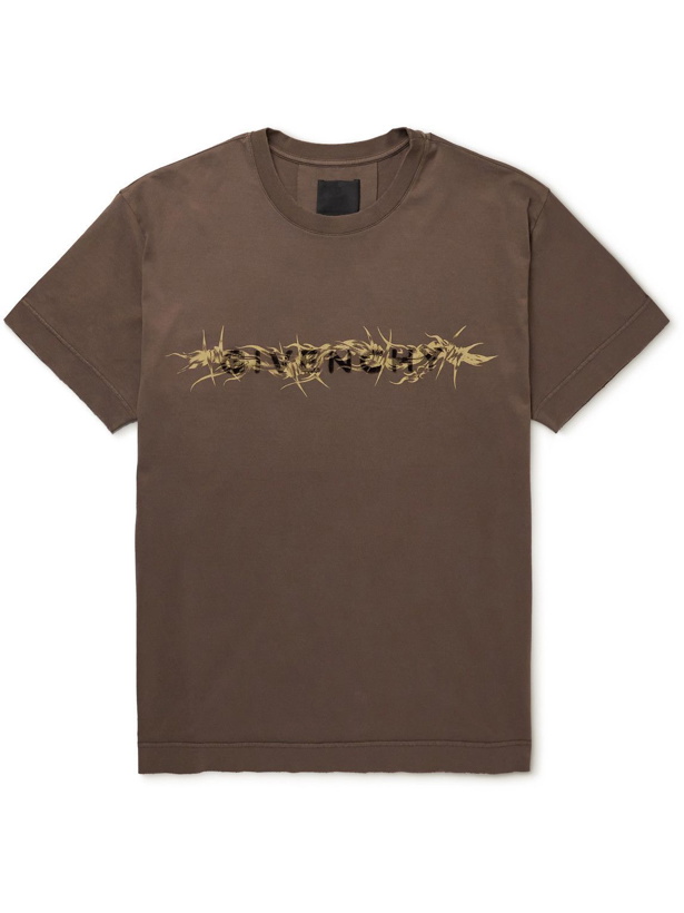 Photo: Givenchy - Oversized Logo-Flocked Printed Cotton-Jersey T-Shirt - Brown