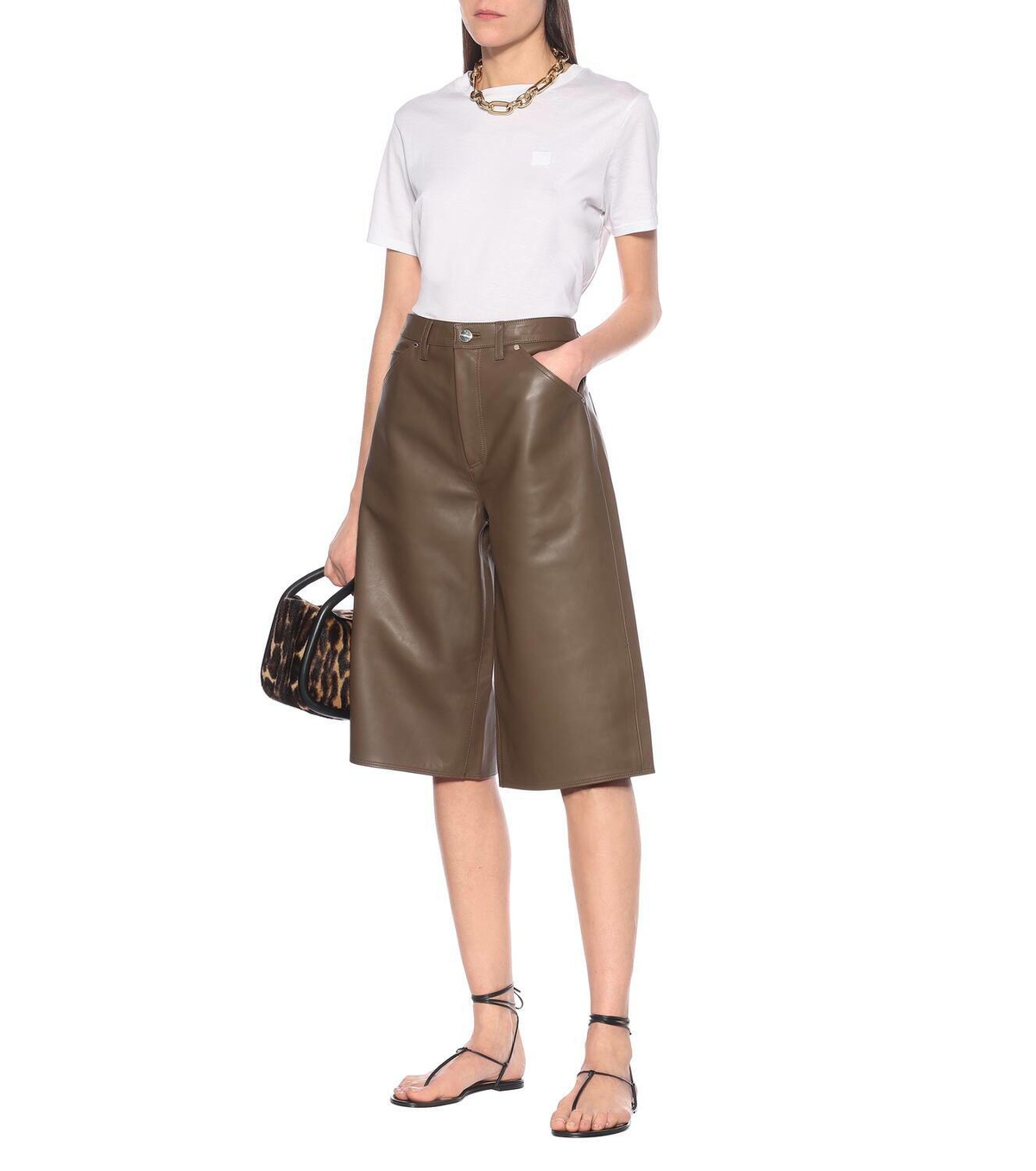Goldsign High-rise leather Bermuda shorts