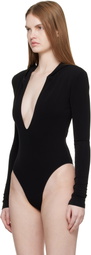 Mugler Black Hooded V-Neck Bodysuit