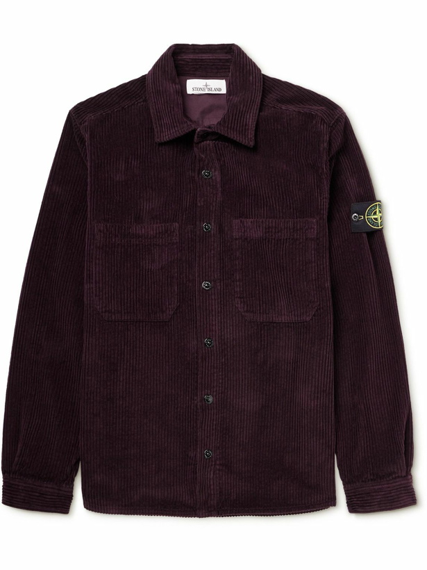 Photo: Stone Island - Logo-Appliquéd Garment-Dyed Cotton-Corduroy Shirt Jacket - Purple