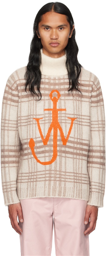 Photo: JW Anderson Off-White & Brown Check Turtleneck