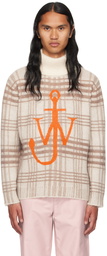 JW Anderson Off-White & Brown Check Turtleneck