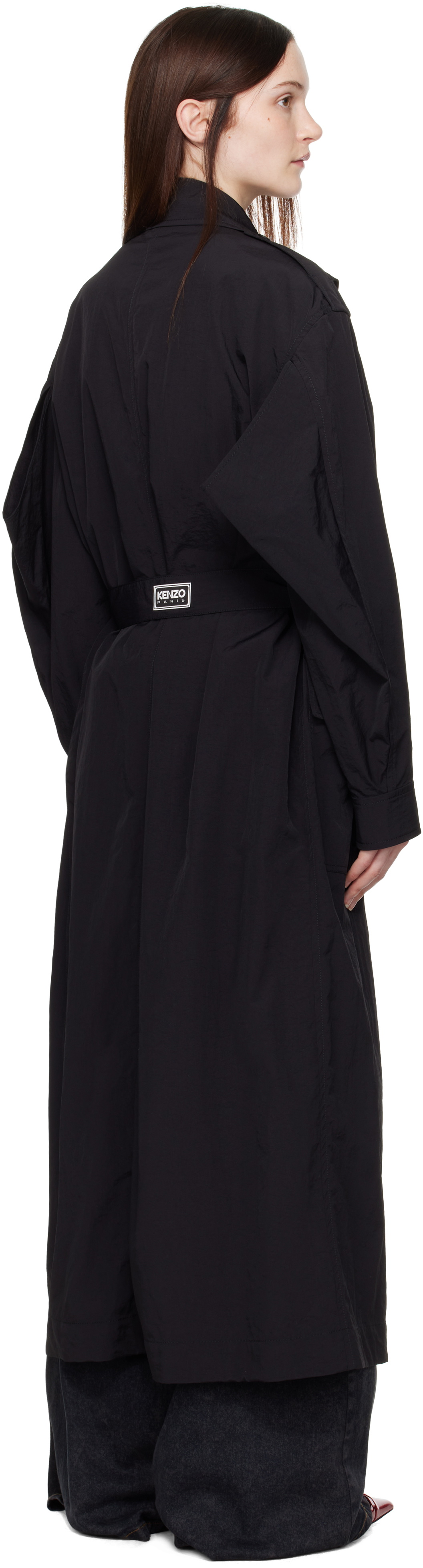 Kenzo Black Kenzo Paris Kimono Sleeves Long Trench Coat Kenzo