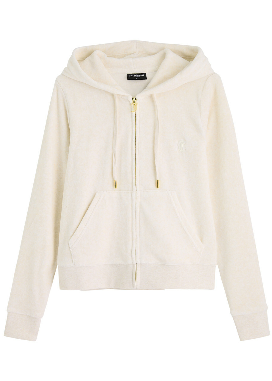 Juicy Couture Robertson Hooded Velour Sweatshirt Cream