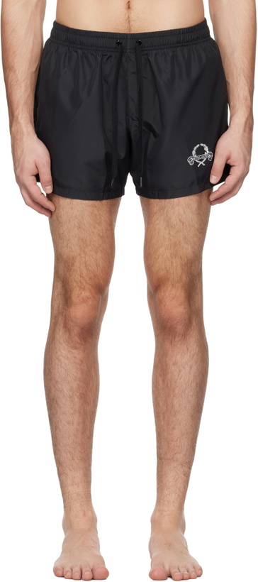 Photo: Moschino Black Laurel Crown Emblem Swim Shorts