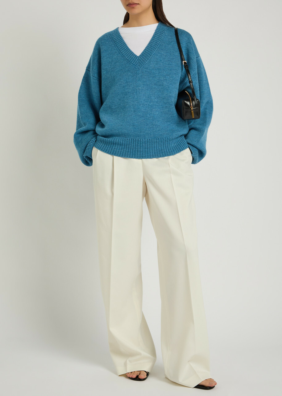 Rohe V-neck Wool Jumper Blue